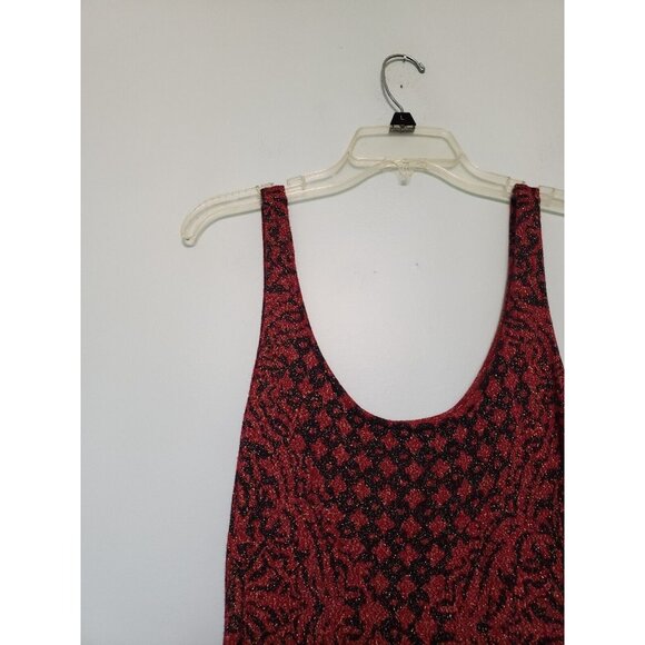 Rock & Republic Women M Mini Bodycon Dress Sleeveless Red Black Metallic Stretch - Picture 4 of 6